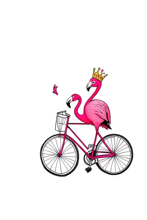 Pink Flamingo Riding A Bicycle Wearing A Corona Crown