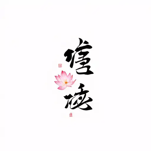 Family Kanji With Lotus Flower