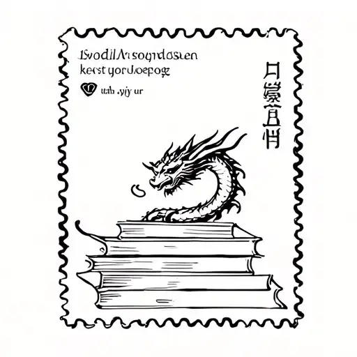 Post Stamp With A Dragon And Books