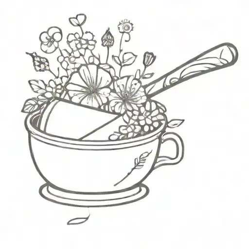 A Whimsical Tattoo Of A Rolling Pin And Mixing Bowl Intertwined With Delicate Floral Designs