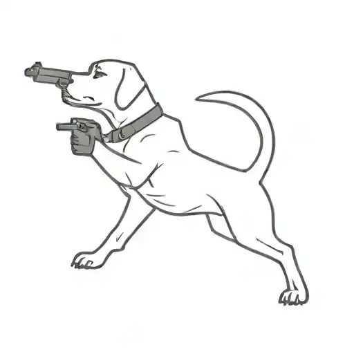 A Minimalist Tattoo Design Of A Dog With A Gun Shooting