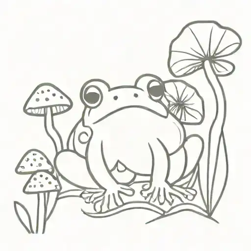 Cute Little Frog And Mushrooms