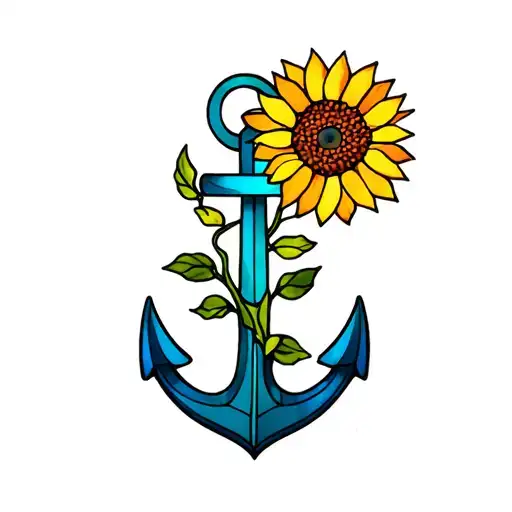Anchor And Sunflower In Stained Glass Window Style