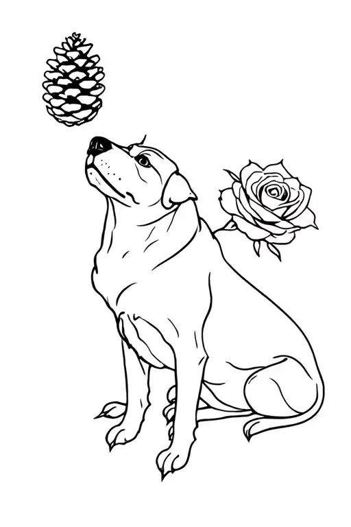 Pine Cone And Rose And Dog Sitting