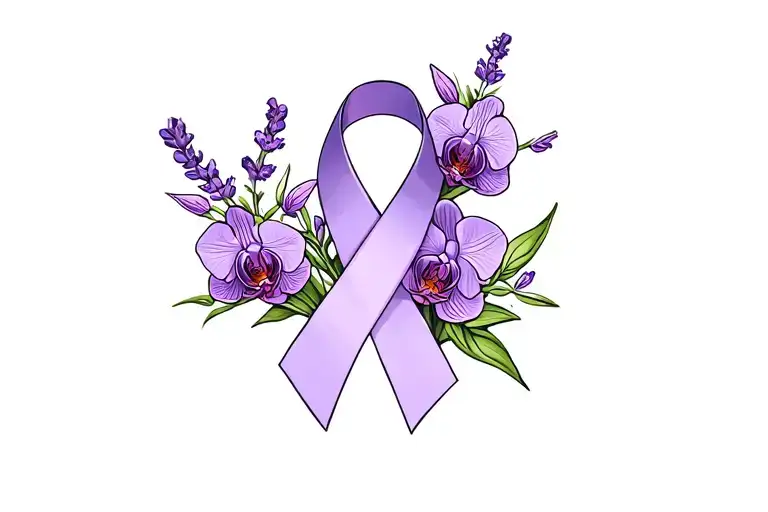 A Lavender Cancer Ribbon With Orchids Along The Side