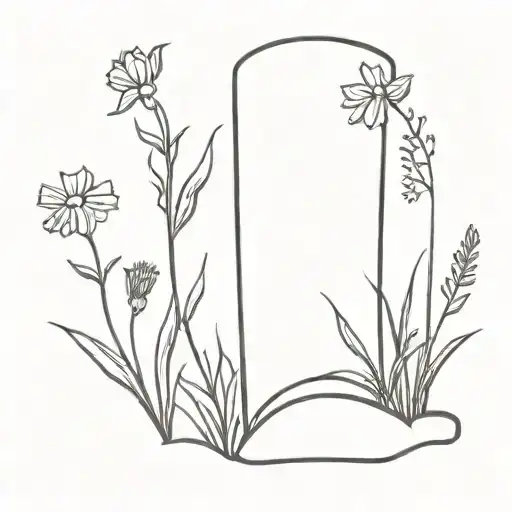 Blank Gravestone With A Wildflower On The Side