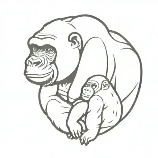 Mother Gorilla Holding Baby Gorilla