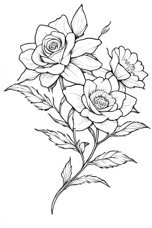 Rose And Daffodil Flowers Intertwined