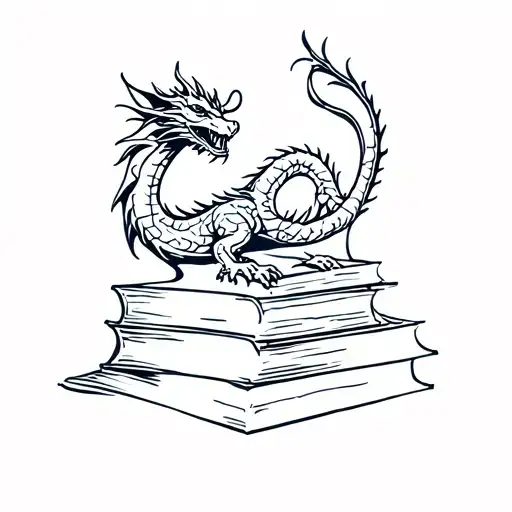 Stamp With A Dragon And Books