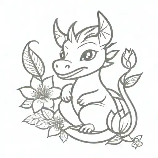 Cute Dragon And Flowers