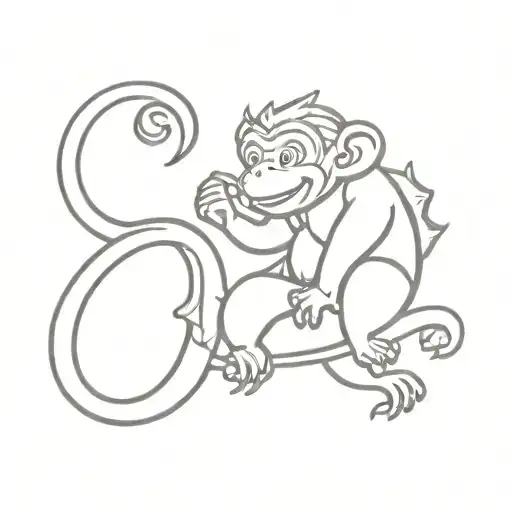 Cute Monkey Riding A Dragon