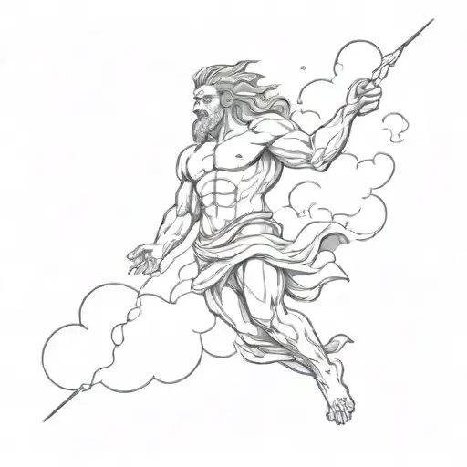 Zeus Bottom Half Covered By Cloud Throwing Realistic Lightning
