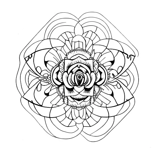 Skull And Rose Incorporated Into A Geometric Pattern