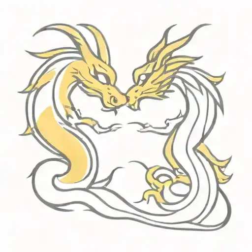 Red Chinese Dragon And Yellow Chinese Dragon Face To Face