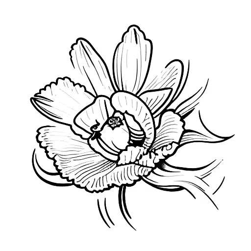 Fine Line Daffodil And Sheep In A Post Stamp