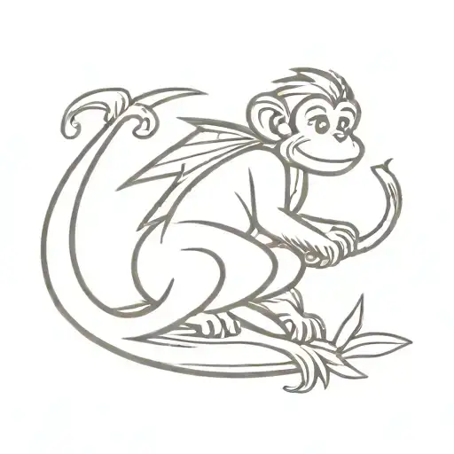 Cute Monkey Riding A Dragon