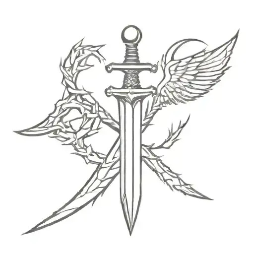 A Sword With Wings And A Crown Of Thorns On The Sword