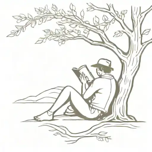 A Traditional Style Tattoo Of A Person Reading Under A Tree Adorned With Native Australian Flowers Tattoo
