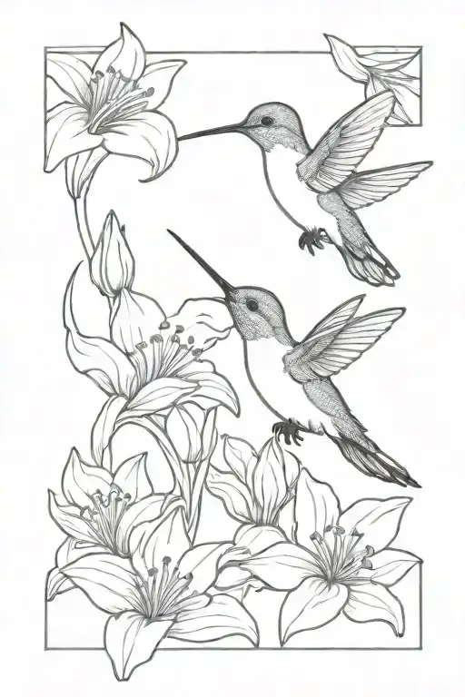 Hummingbird Bird With Daffodil Flowers