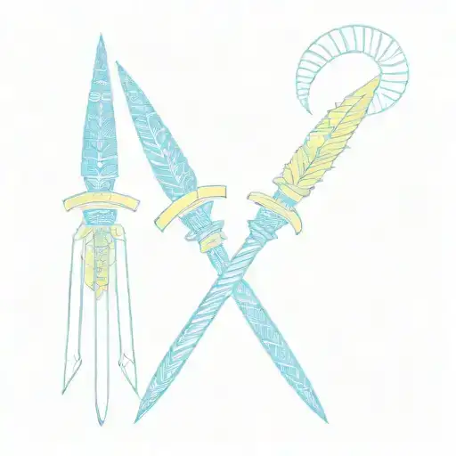 A Pair Of Egyptian Spears Blue And Yellow