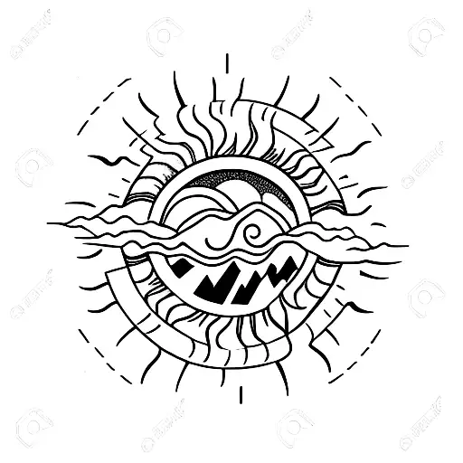 Sun With Mountain Sea And Land