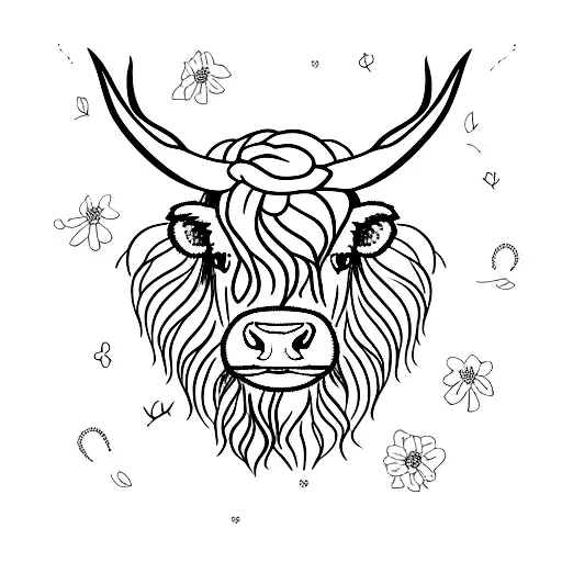 Highland Cow With Flowers Entertwined In Its Horns