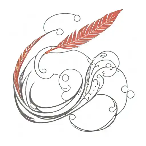 Red Feather And Water Waves