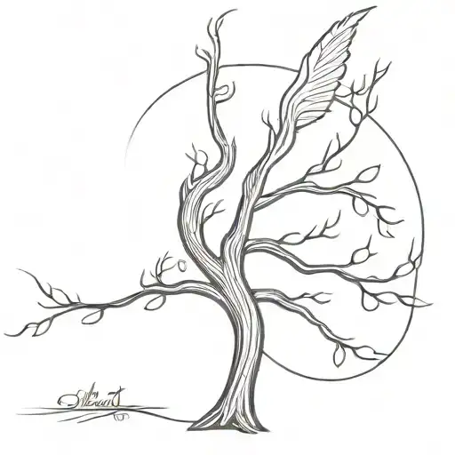Tree With Angel Wings And Tree Trunk Drawn