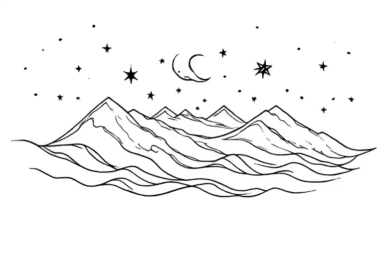 Mountains Waves Manta Ray Phoenix Moon Stars Sun