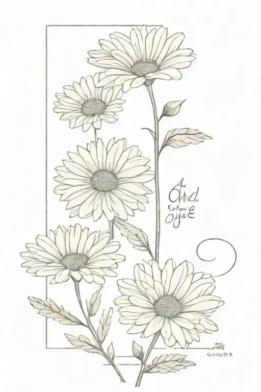 Fine Line Chrysanthemum And Daisy With The Words She Gave Me Life In The Stem