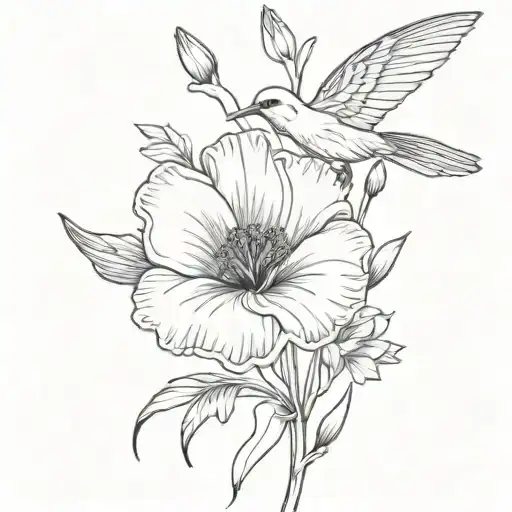 Poppy And Gladiolus With Bow Wrapped Around And Red Bird