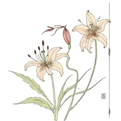 Only One Red Spider Lily With The Her Stem Connected To A Needle And Sewing The Skin