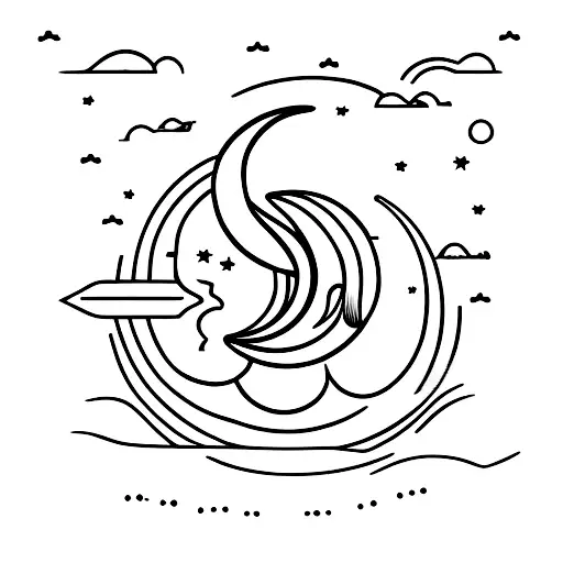 Crescent Moon Reflecting On The Sea Below It