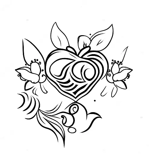 Full Black Heart With Flowers