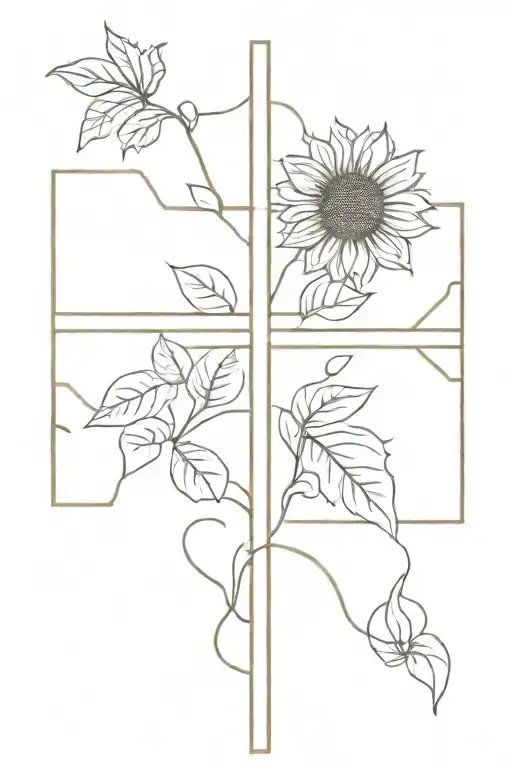 Cross With Sunflower And Leaves Intertwined