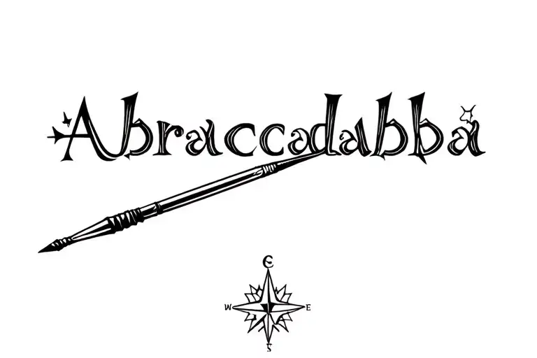 Abracadabra Written In A Magic Font With A Magic Wand Whose End Is The Star Of A Stylized Compass