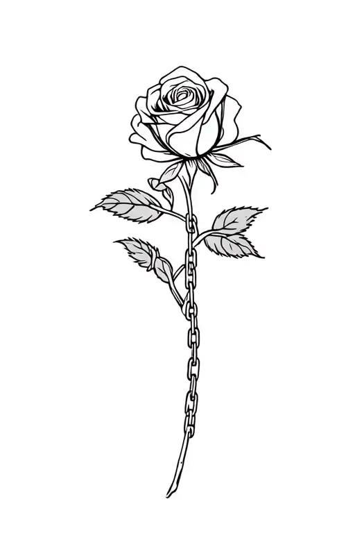 Long Stem Rose Intertwined With Chain Links
