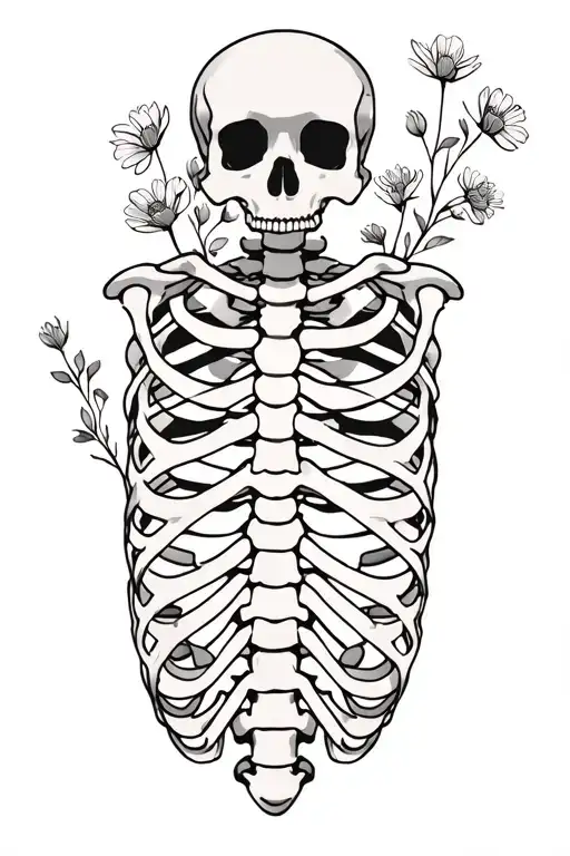 Skeleton Rib Cage With Flowers Growing