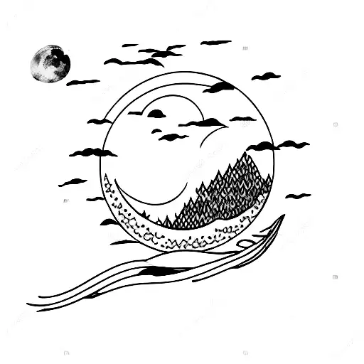 Crescent Moon Over The Sea With Burst Around The Moon