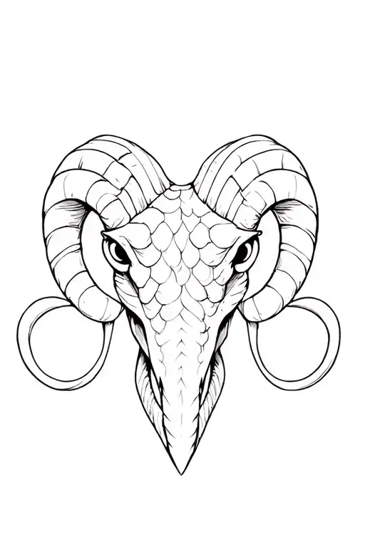 Top Down Outline Of Snake Head With Ram Horns