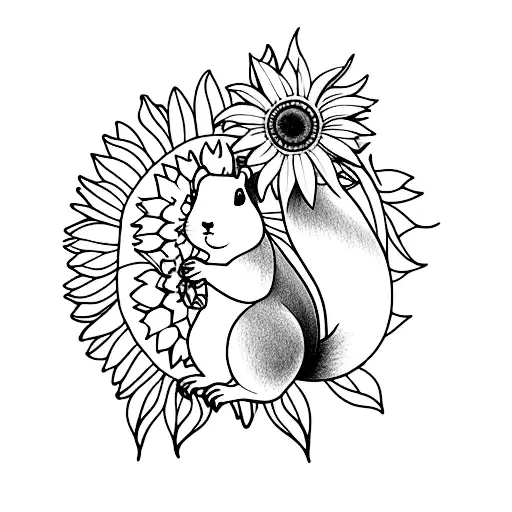 Minimalist Squirrel Holding Sunflower To Be A Best Friend