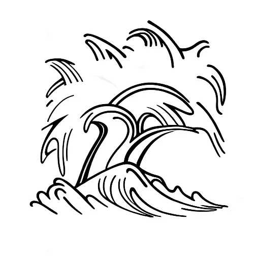 Wave Crashing Against A Palm Tree On A Deserted Beach