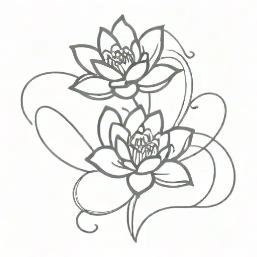 Water Lily And Violet Flower Intertwined Hearts
