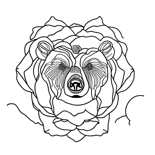 Bear Half Face Covered In Roses