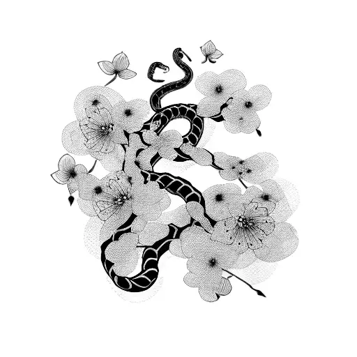 Japanese Cherry Blossom With Snake