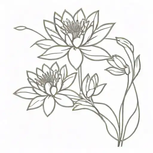 Water Lily And Violet Flower Intertwined