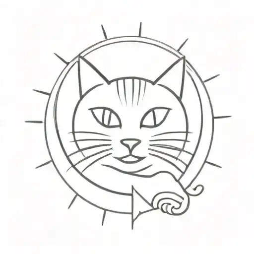 Black Cat Smiling Sun Surrounded