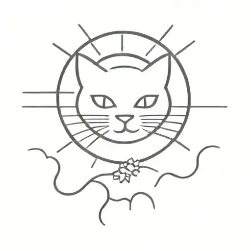 Black Cat Smiling Sun Surrounded