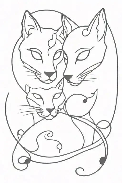 2 Cat Heads And Music Note Intertwined