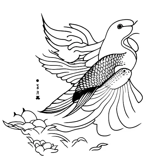 Swallow Bird With Koi Fish